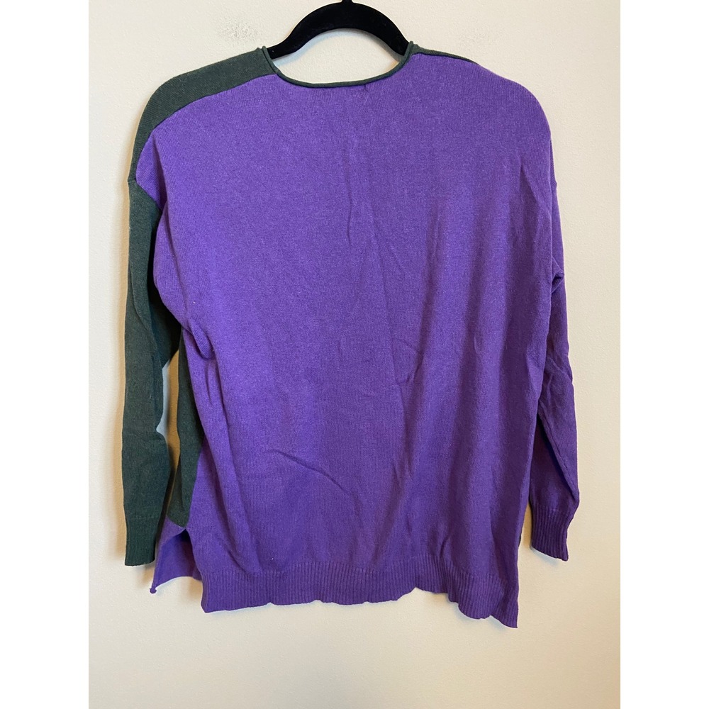 Zaket & Plover Green Purple Colorblock Cotton Cashmere V-Neck‎ Sweater Womens M - Picture 6 of 6